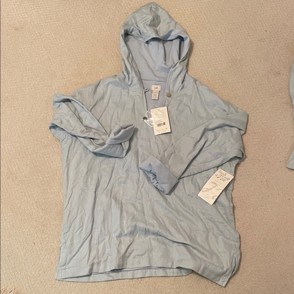 J. Jill Soft Blue Linen-Cotton Hooded Top